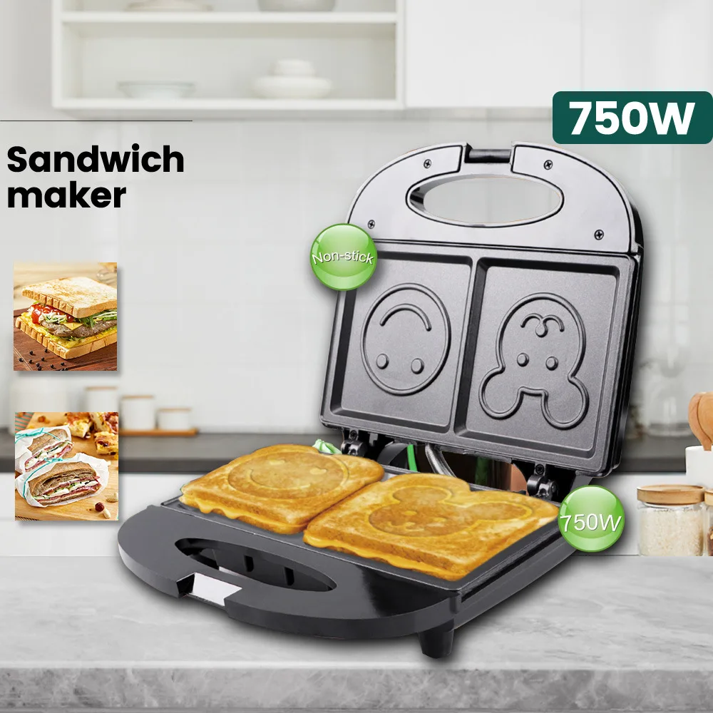 Breakfast Sandwich Press - 110V-220V Household Appliances Smiley Sandwich Machine